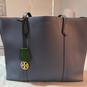 Tory Burch Blue Leather Tote
Dimensions 
14.25"W x 11.5"H x 5.25"D